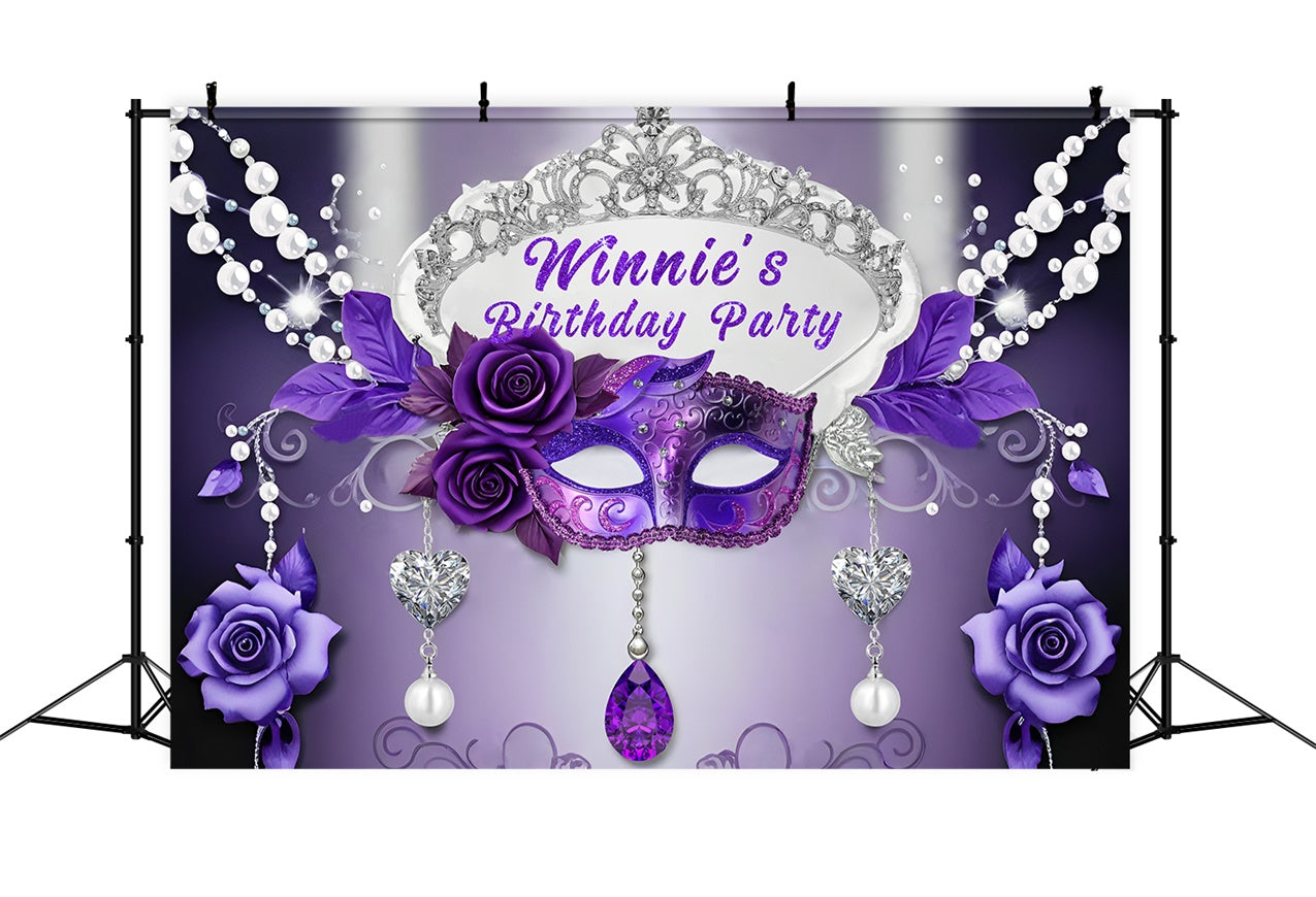 Custom Birthday Party Backdrop Lila Maske Rose Backdrop RR1-27