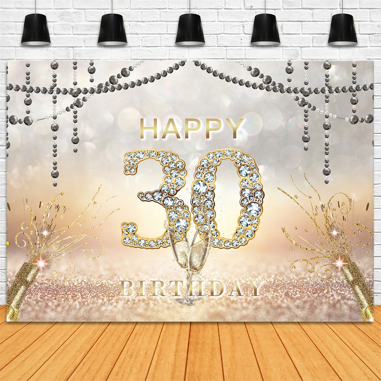 30. Geburtstag Backdrop Diamant Glitzer Champagner Feier Backdrop RR1-30