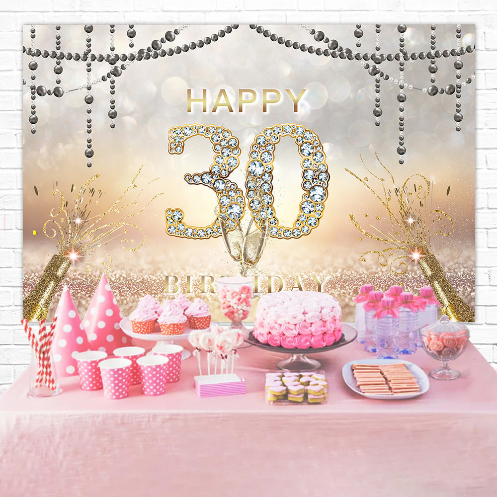 30. Geburtstag Backdrop Diamant Glitzer Champagner Feier Backdrop RR1-30