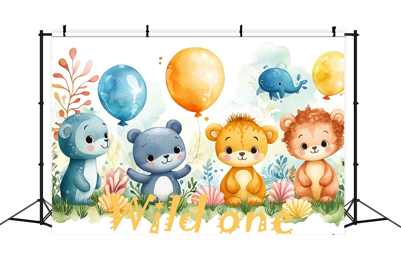 Personalisierte Geburtstag Fotokulisse Ballon Tiere Happy Backdrop RR1-39