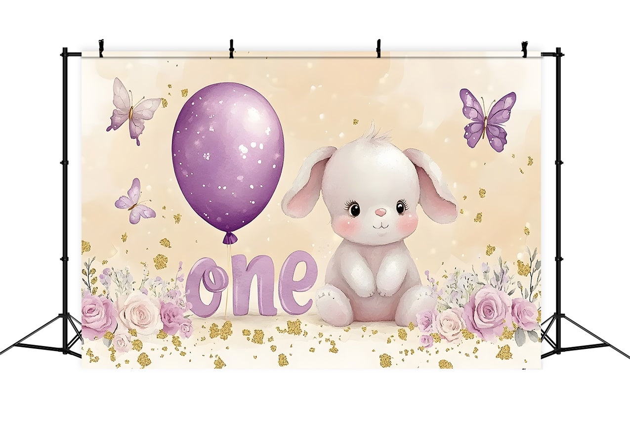 Personalisierte Backdrop für Geburtstag Lila Ballon Bunny Backdrop RR1-40