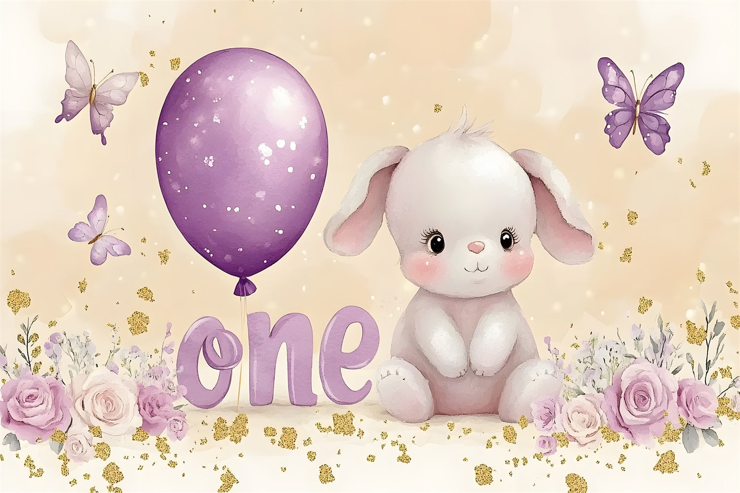 Personalisierte Backdrop für Geburtstag Lila Ballon Bunny Backdrop RR1-40