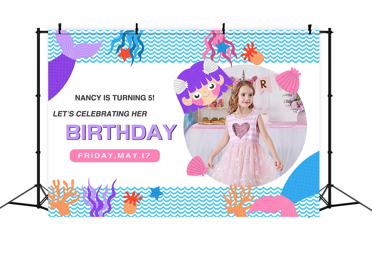 Personalisierte Backdrop für Geburtstag Vibrant Mermaid Ozean Hintergrund RR1-44