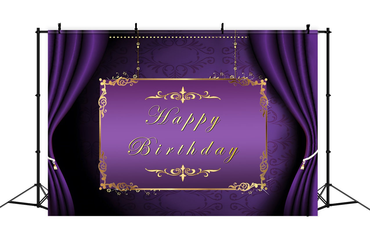 Personalisierte Backdrop für Geburtstag Goldener Rahmen Lila Backdrop RR1-48