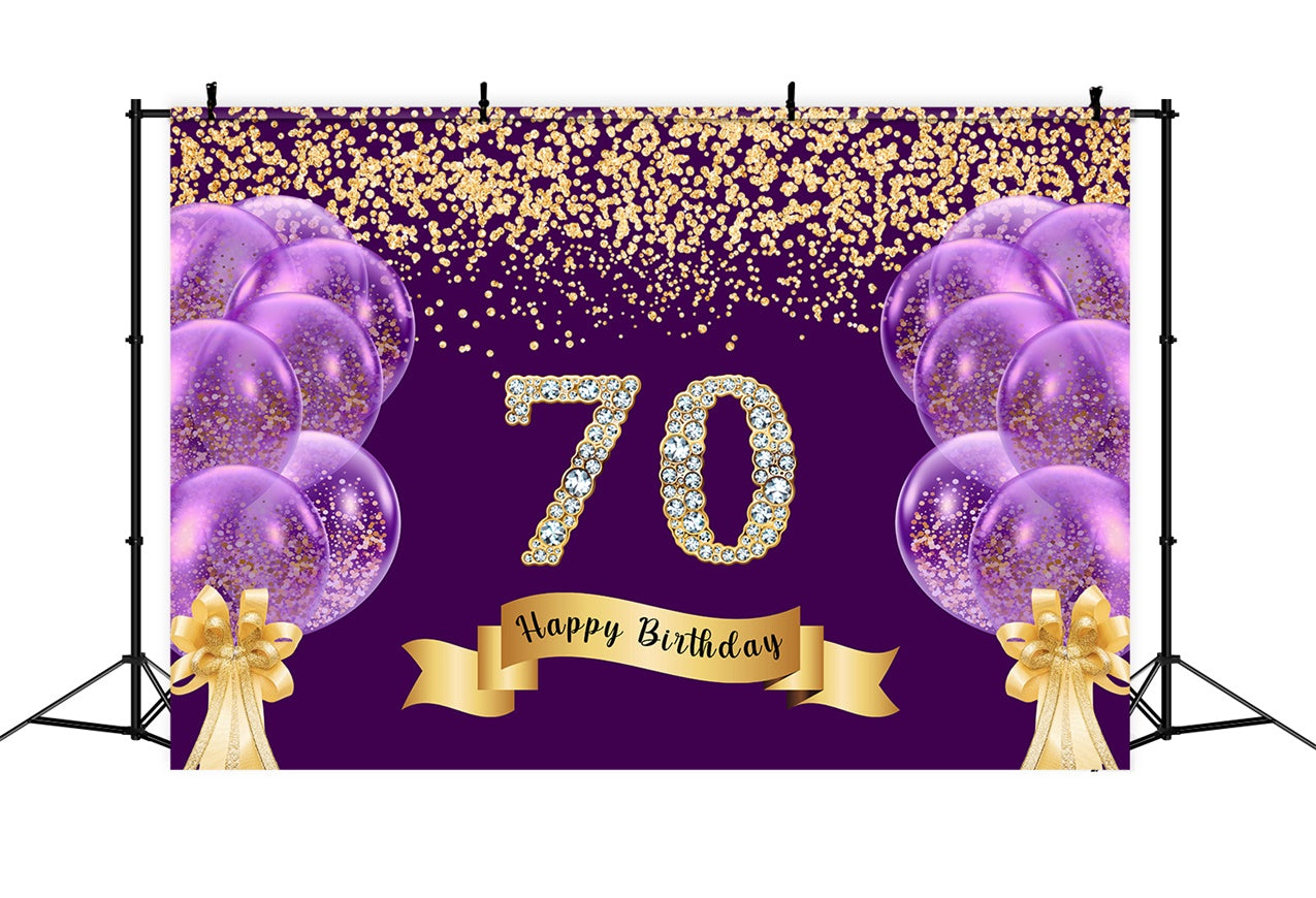 Individuelle Geburtstagskulisse Glitter Ballons Happy 70th Backdrop RR1-50