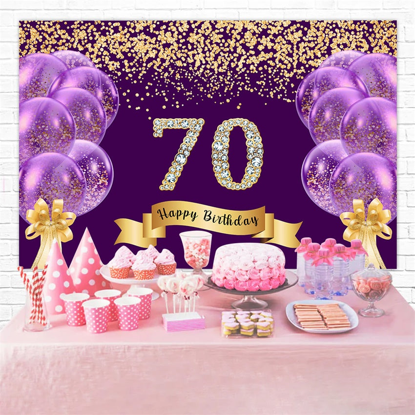 Individuelle Geburtstagskulisse Glitter Ballons Happy 70th Backdrop RR1-50