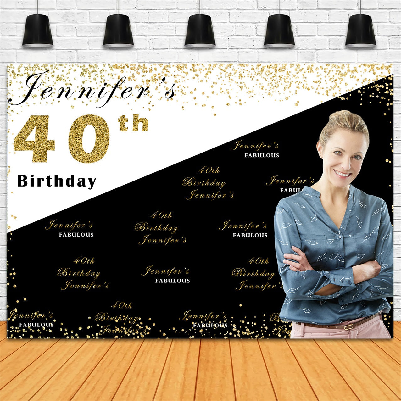 Personalisierte Geburtstag Backdrops Chic Golden Theme 40. Backdrop RR1-59