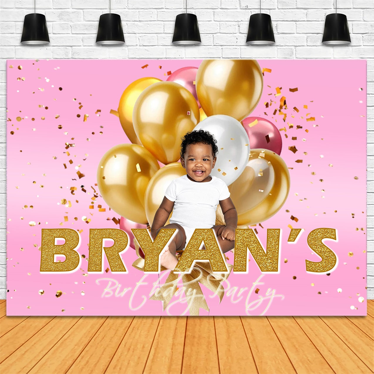 Birthday Backdrop Personalisierte Glamorous Golden Balloon Backdrop RR1-67