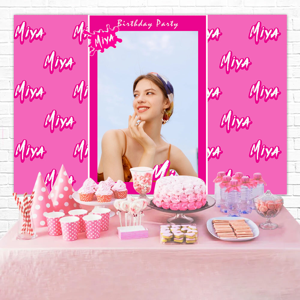 Happy Birthday Backdrop Minimalistisch Pink Personalisierte Backdrop RR1-7