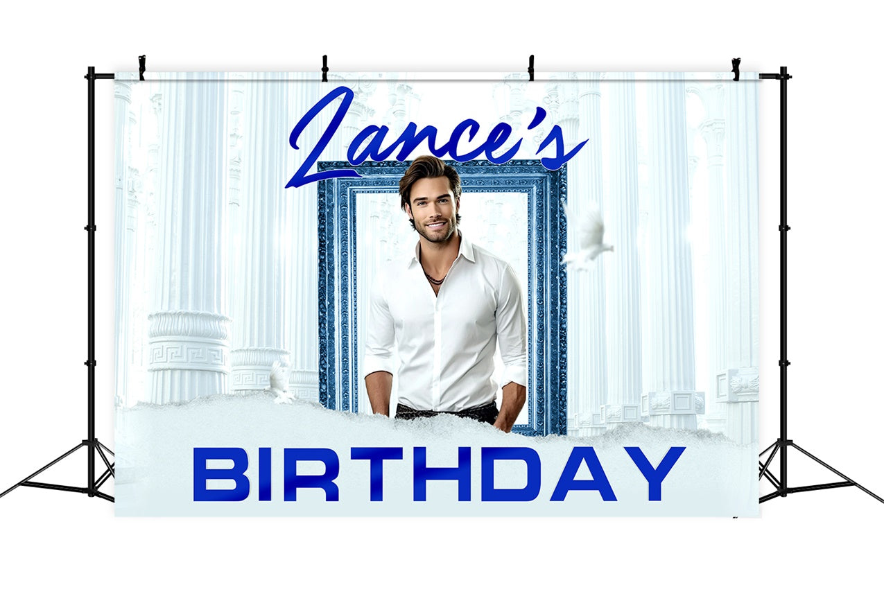 Personalisierte Backdrop für Geburtstag Elegant Blauer Rahmen Backdrop RR1-73