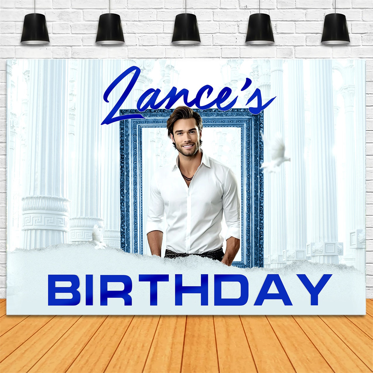 Personalisierte Backdrop für Geburtstag Elegant Blauer Rahmen Backdrop RR1-73