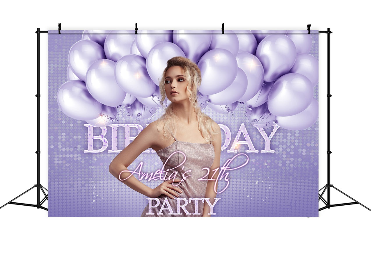 Personalisierte Backdrop zum 21. Geburtstag Funkelnde Lila Ballon Backdrop RR1-77