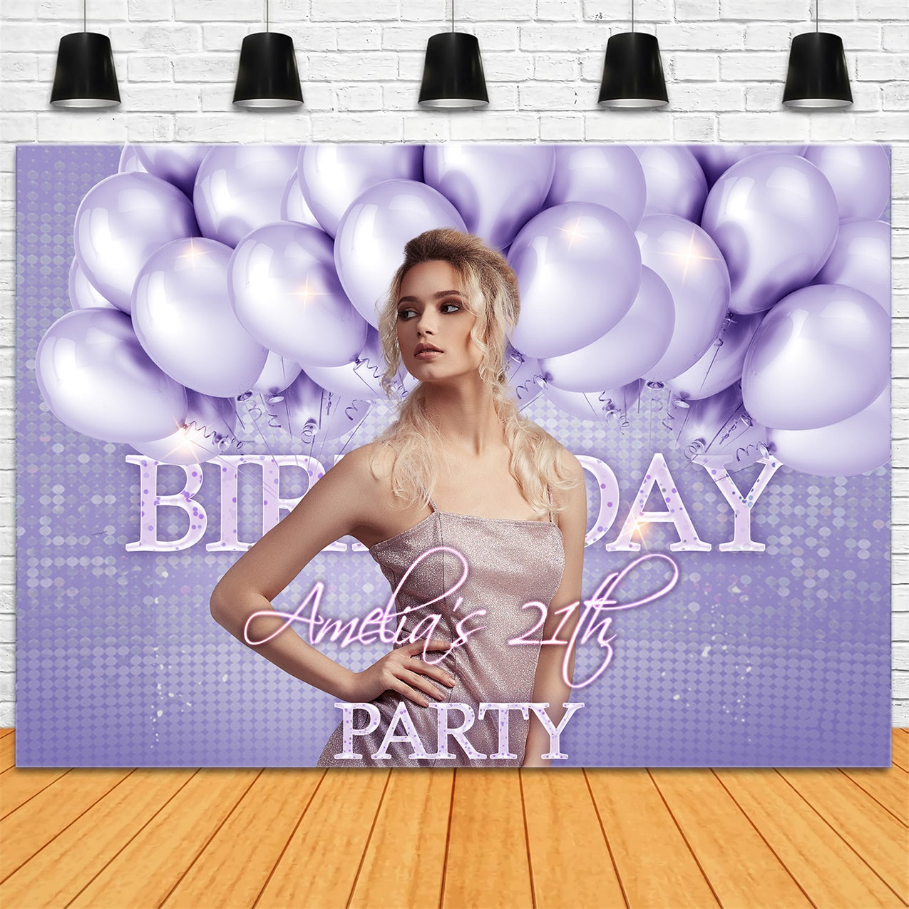 Personalisierte Backdrop zum 21. Geburtstag Funkelnde Lila Ballon Backdrop RR1-77