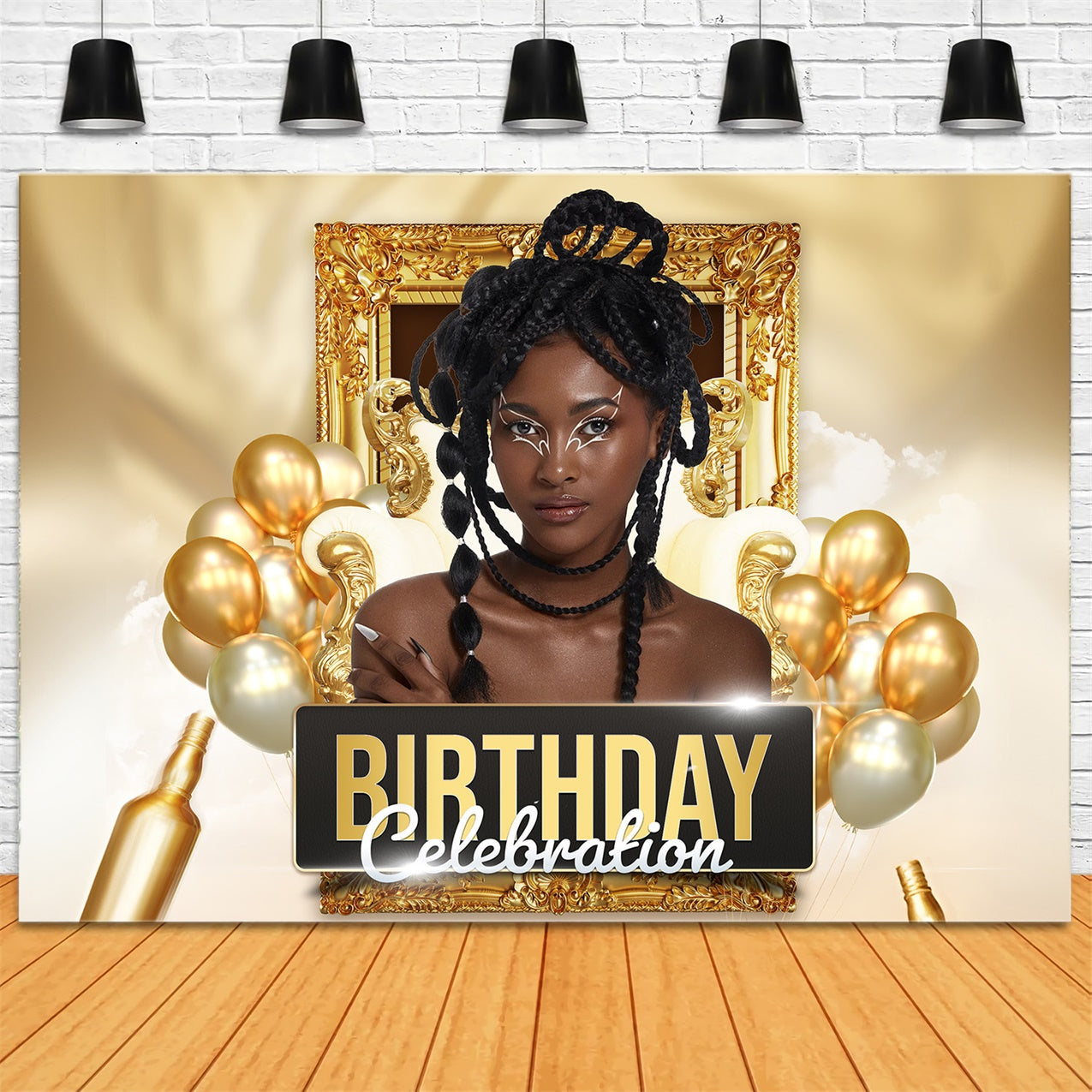 Personalisierte Backdrop für Geburtstag Gold Ballons Frame Backdrop RR1-83