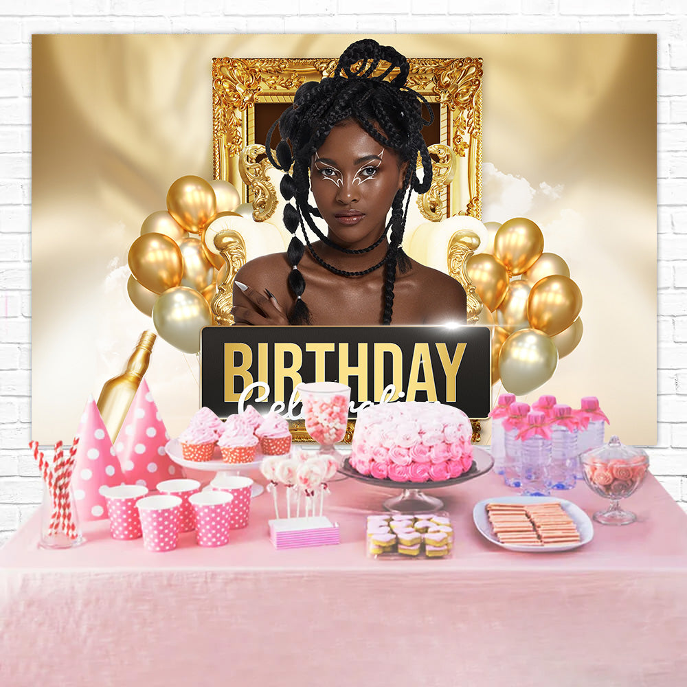 Personalisierte Backdrop für Geburtstag Gold Ballons Frame Backdrop RR1-83