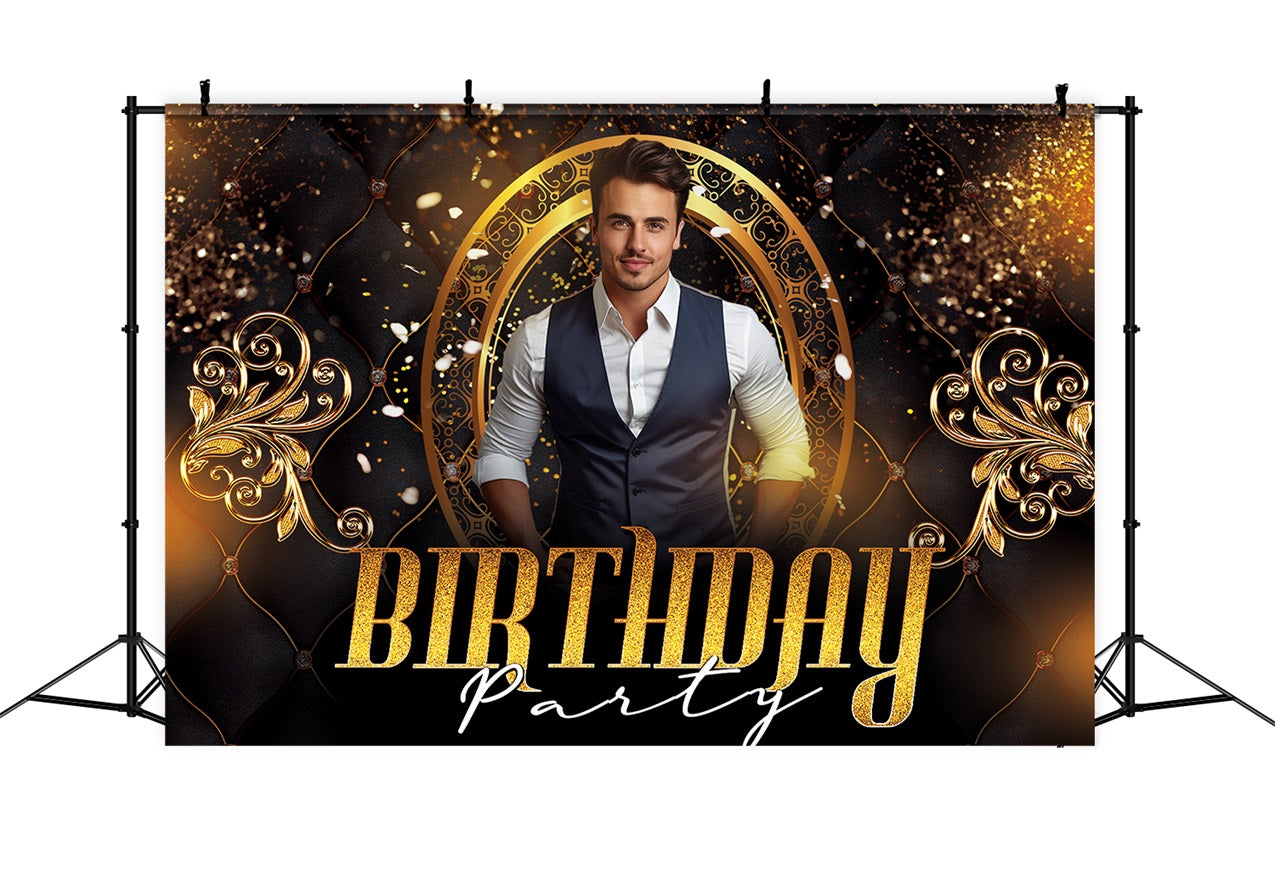 Customized Geburtstag Backdrop Glitter Männer Golden Backdrop RR1-95