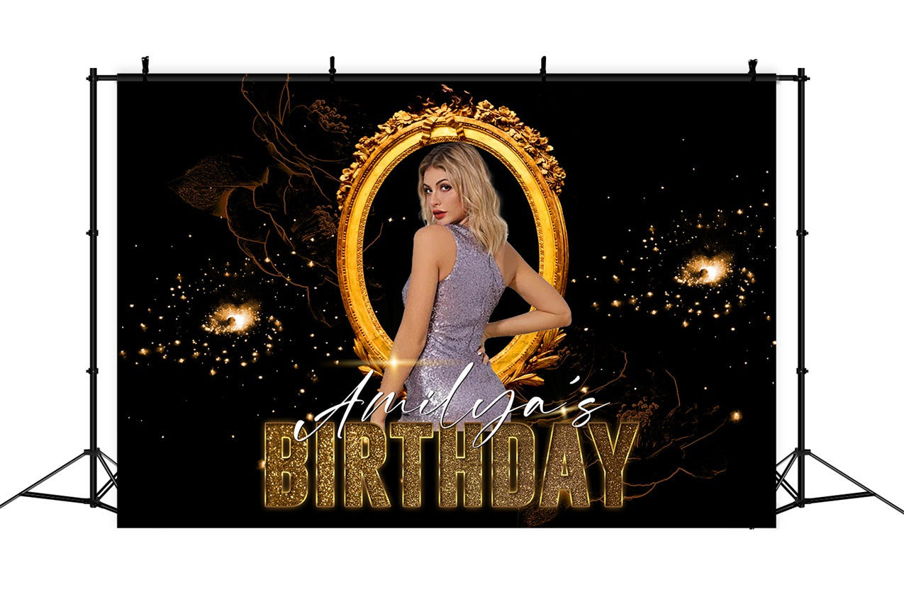 Custom Birthday Party Backdrop Golden Frame Fotografie Hintergrund RR1-99
