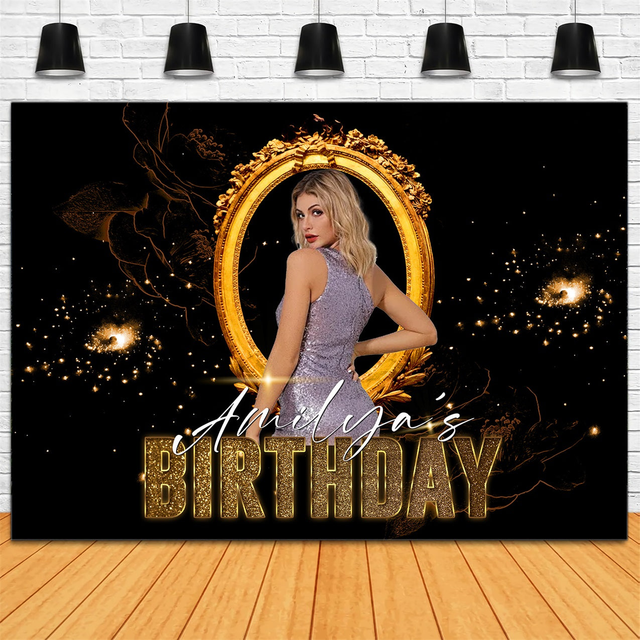 Custom Birthday Party Backdrop Golden Frame Fotografie Hintergrund RR1-99