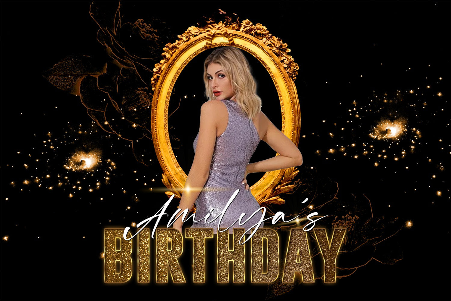 Custom Birthday Party Backdrop Golden Frame Fotografie Hintergrund RR1-99