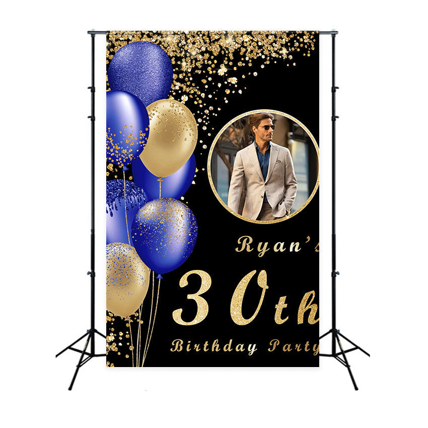 Personalisierte Geburtstag Backdrop Golden Sparkle Blau Ballon Backdrop RR12-104