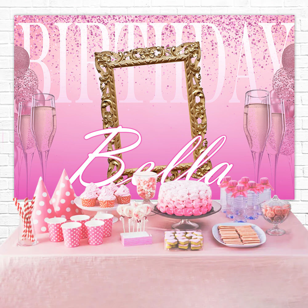 Custom Hintergrund für Geburtstag Gold Frame Pink Sparkle Hintergrund RR12-24