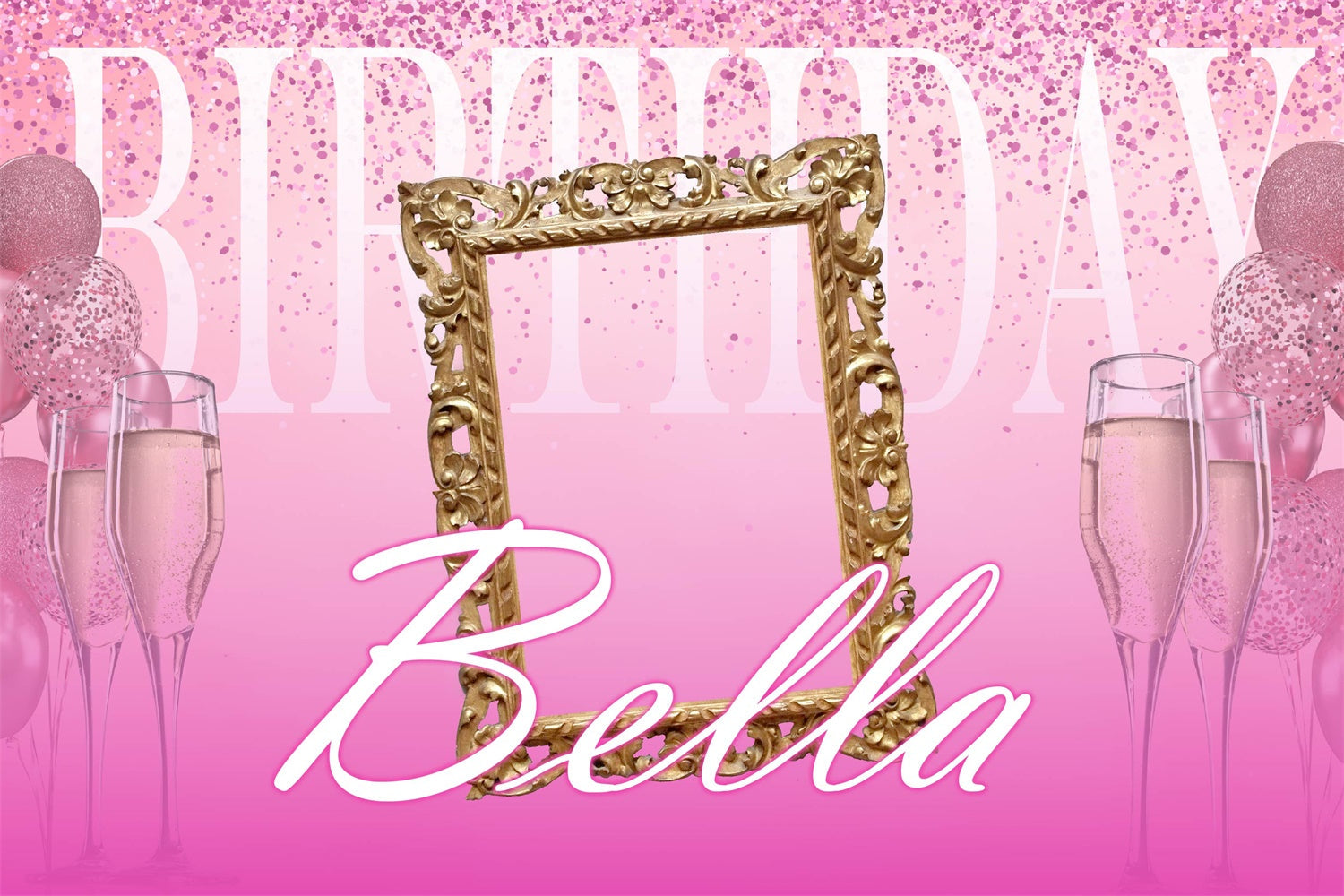 Custom Hintergrund für Geburtstag Gold Frame Pink Sparkle Hintergrund RR12-24