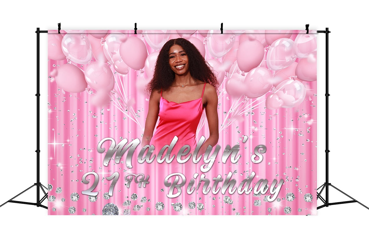 Individueller Happy Birthday Hintergrund Rosa Luftballons funkelnder 21. Hintergrund RR12-26