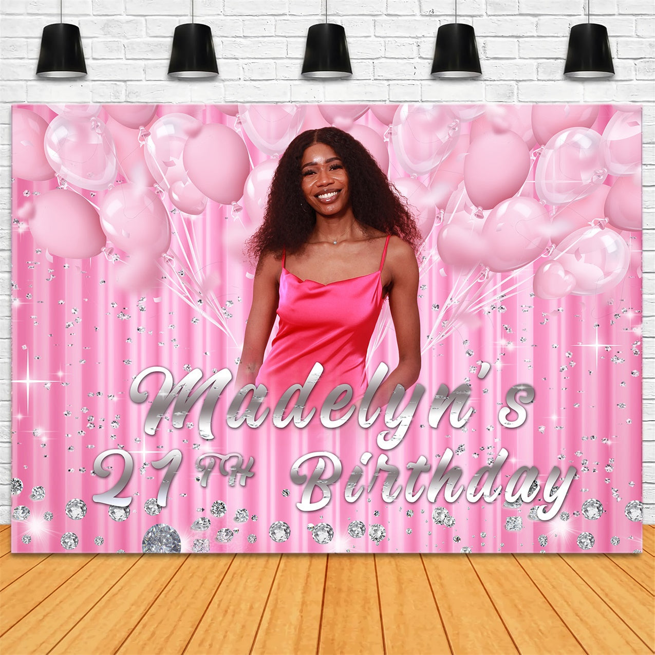 Individueller Happy Birthday Hintergrund Rosa Luftballons funkelnder 21. Hintergrund RR12-26