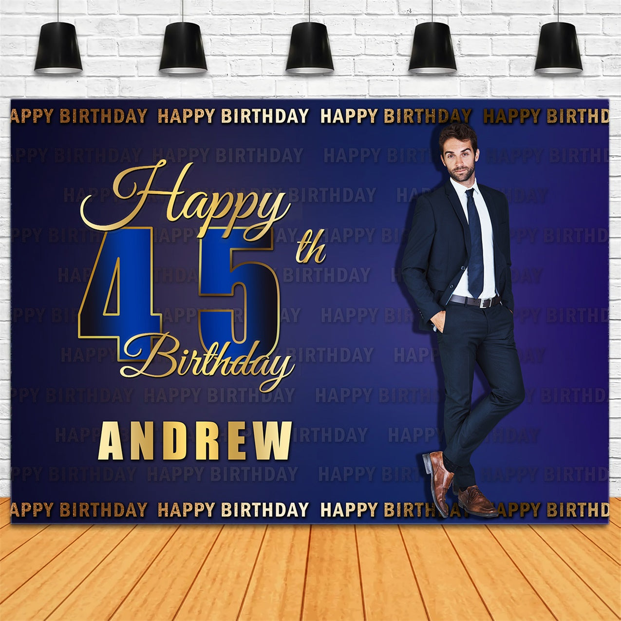 Custom Birthday Party Hintergrund Blau Gold Happy 45th Hintergrund RR12-28