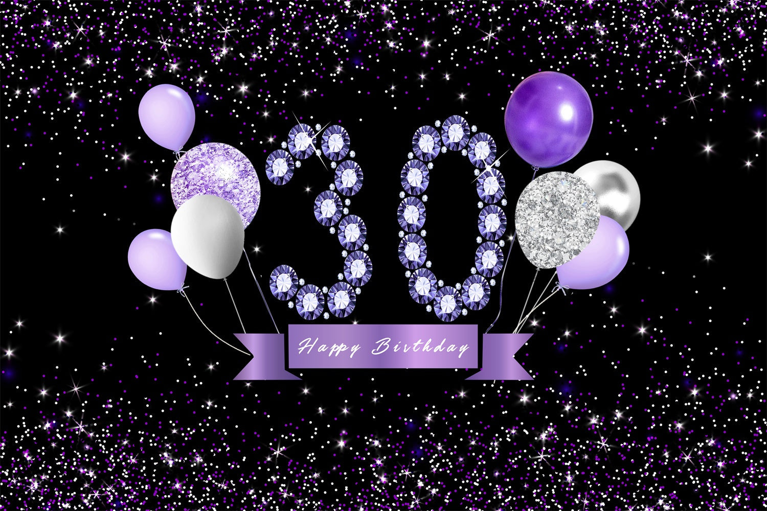 30. Geburtstag Backdrop Kristall Ballon Lila Custom Backdrop RR12-32