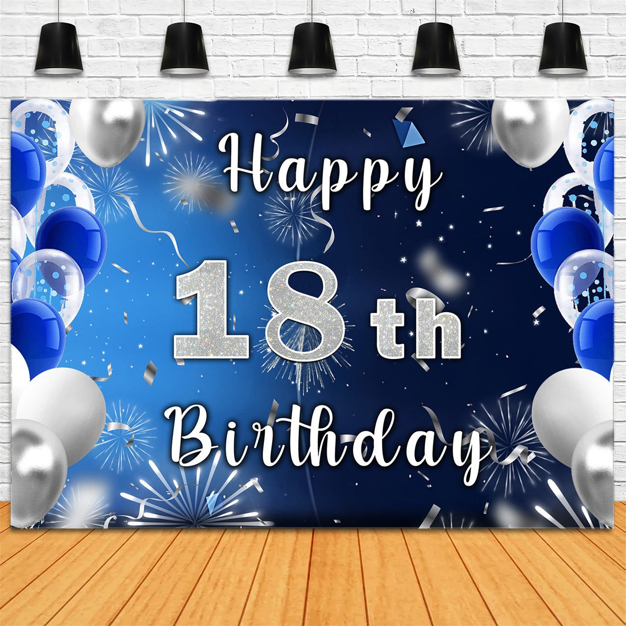 Individueller 18. Geburtstag Backdrop Blaue Luftballons Backdrop RR12-33