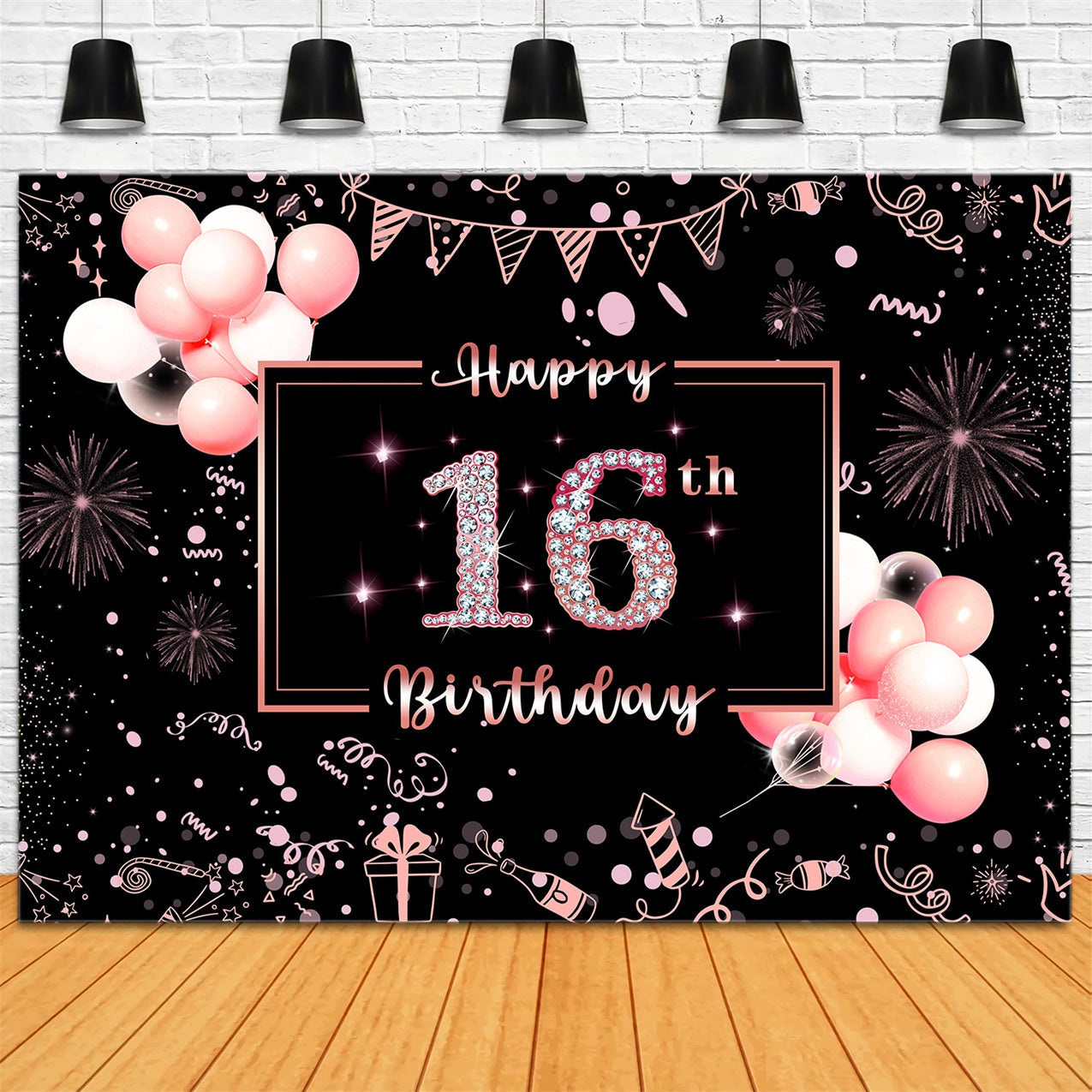 16. Geburtstag Backdrop Elegant Rosa Ballon Celebration Backdrop RR12-38