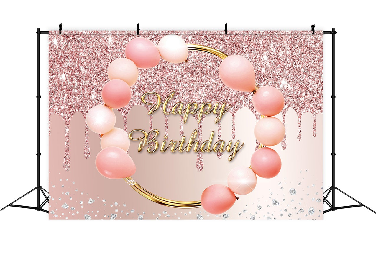 Personalisierte Geburtstag Background Rosa Ballons Luxe Glitter Geburtstagshintergrund RR12-4