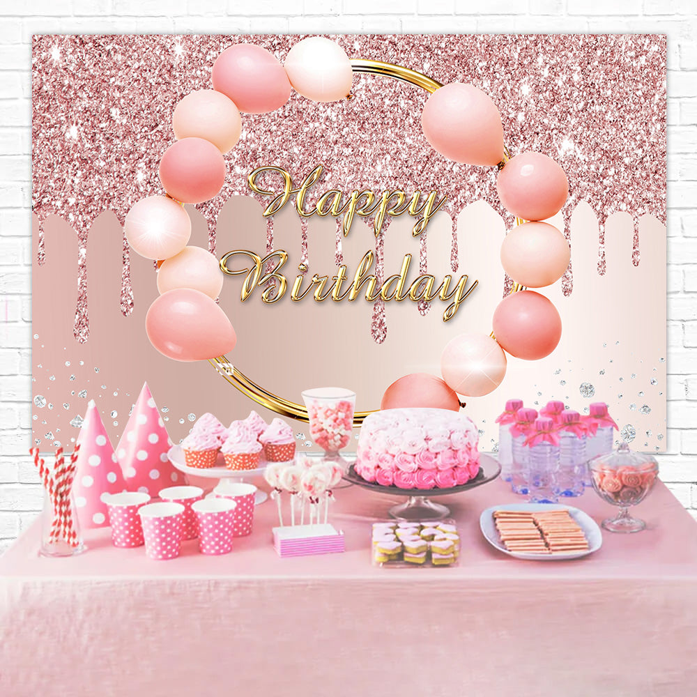 Personalisierte Geburtstag Background Rosa Ballons Luxe Glitter Geburtstagshintergrund RR12-4