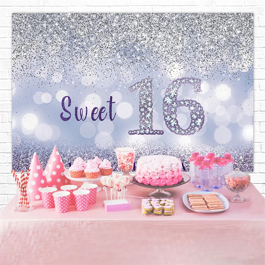 Personalisierte Geburtstagskulisse Sweet 16 Sparkle Glitter Backdrop RR12-41