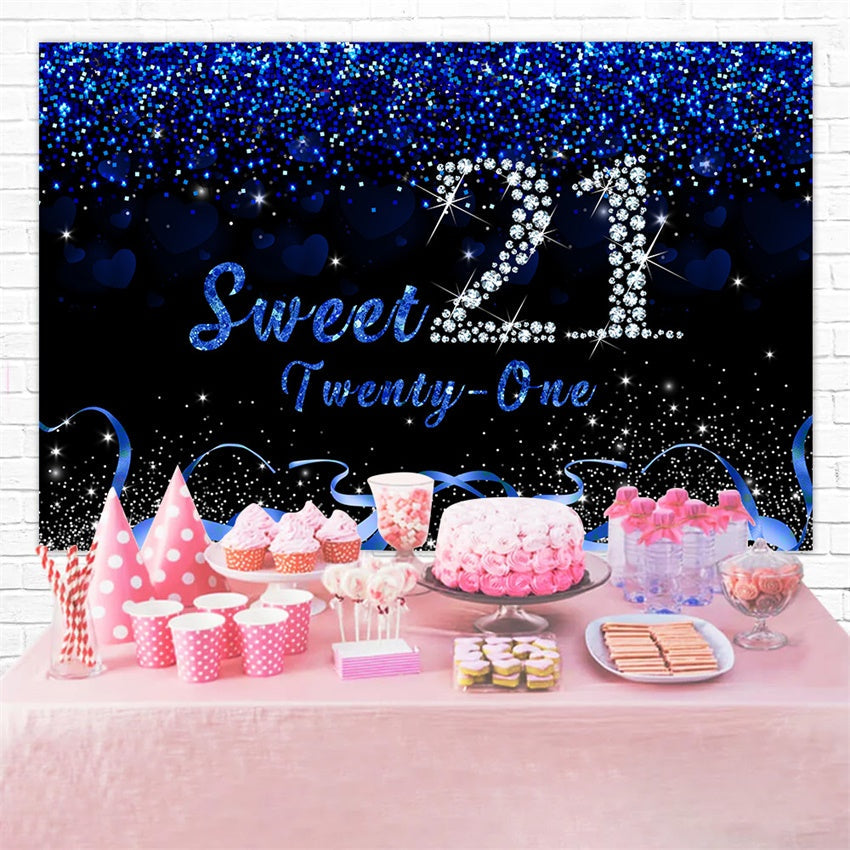 Geburtstag Backdrops Custom Festliche Blau Silber Sweet 21 Backdrop RR12-44