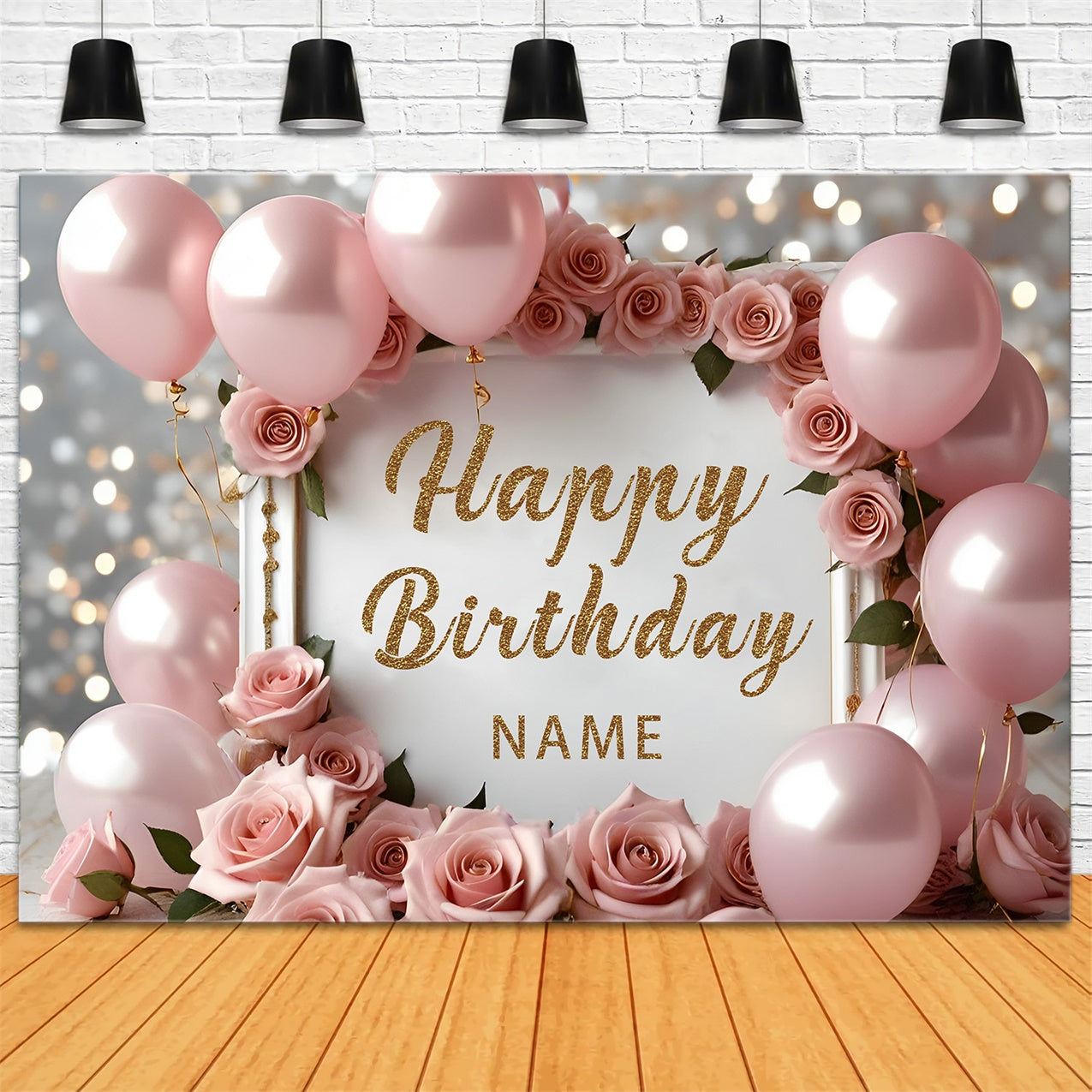 Personalisierte Geburtstag Backdrop Elegant Rosa Rosen Ballons Backdrop RR12-49