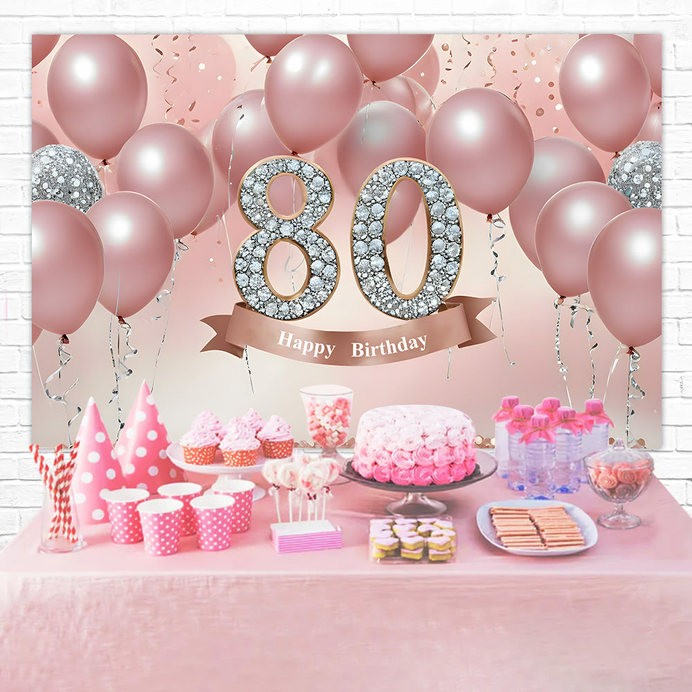 80. Geburtstag Fotohintergrund Luxus Rosa Luftballons Crystal Geburtstagshintergrund RR12-5