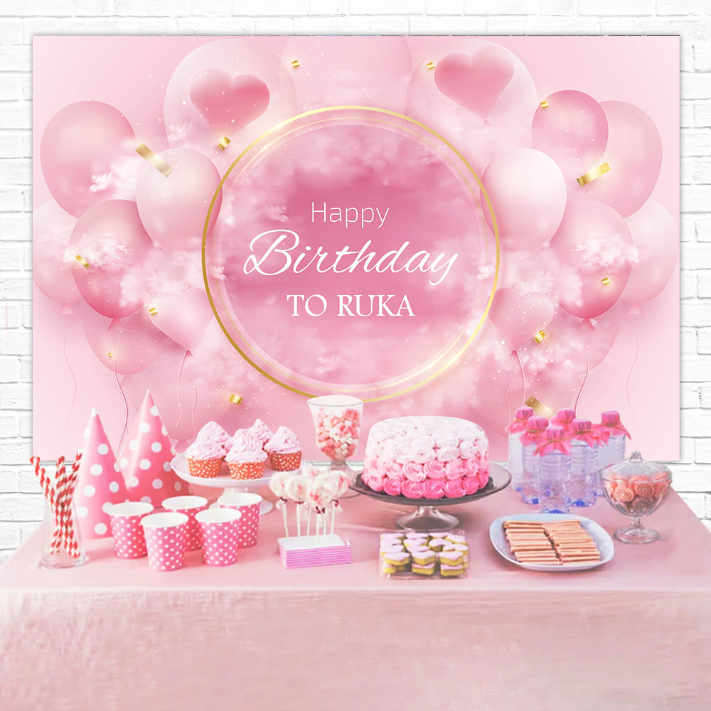 Personalisierte Geburtstag Backdrop Rosa Luftballons Herz Gold Backdrop RR12-54