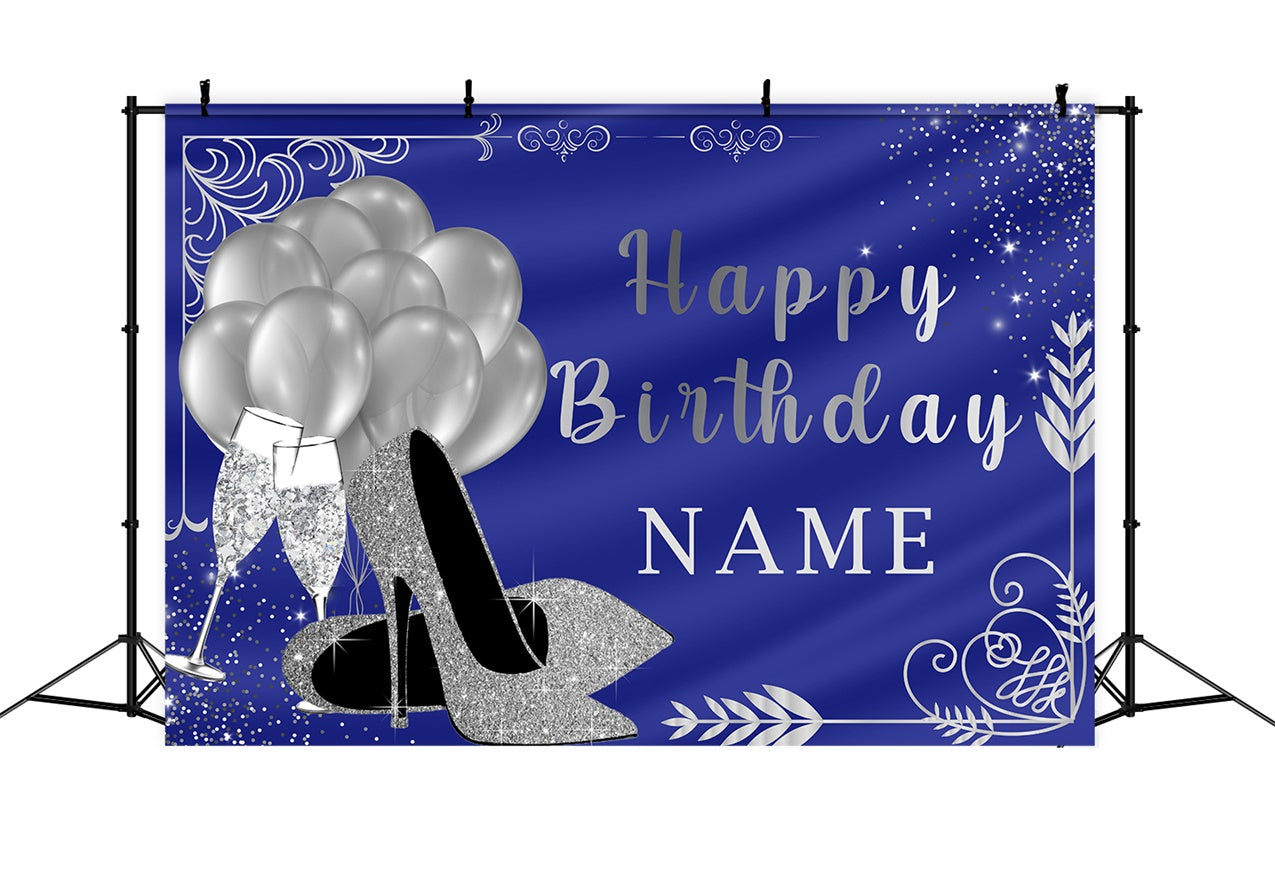 Personalisierte Backdrops für Geburtstag Luftballons Blau Glitzer Backdrop RR12-59