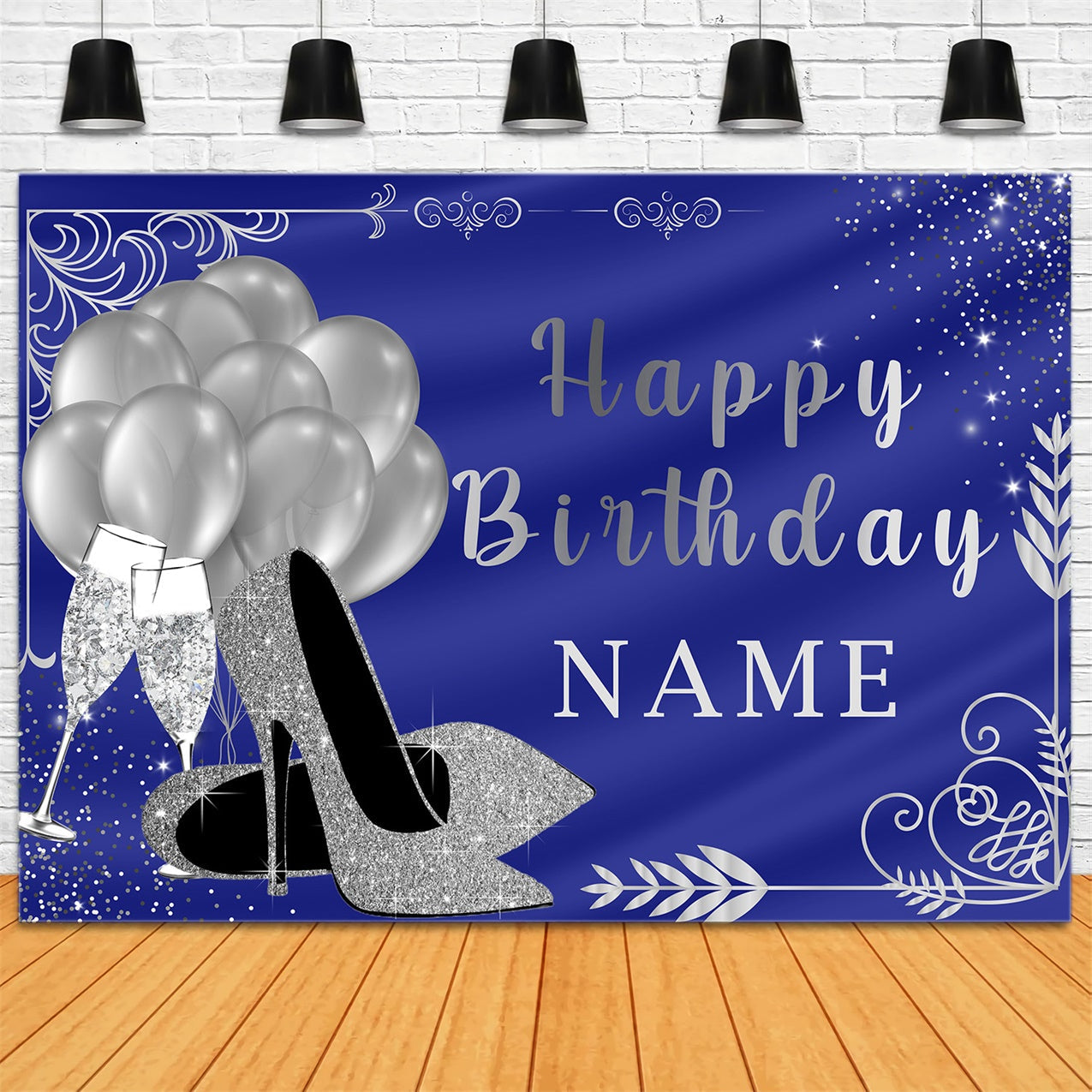 Personalisierte Backdrops für Geburtstag Luftballons Blau Glitzer Backdrop RR12-59