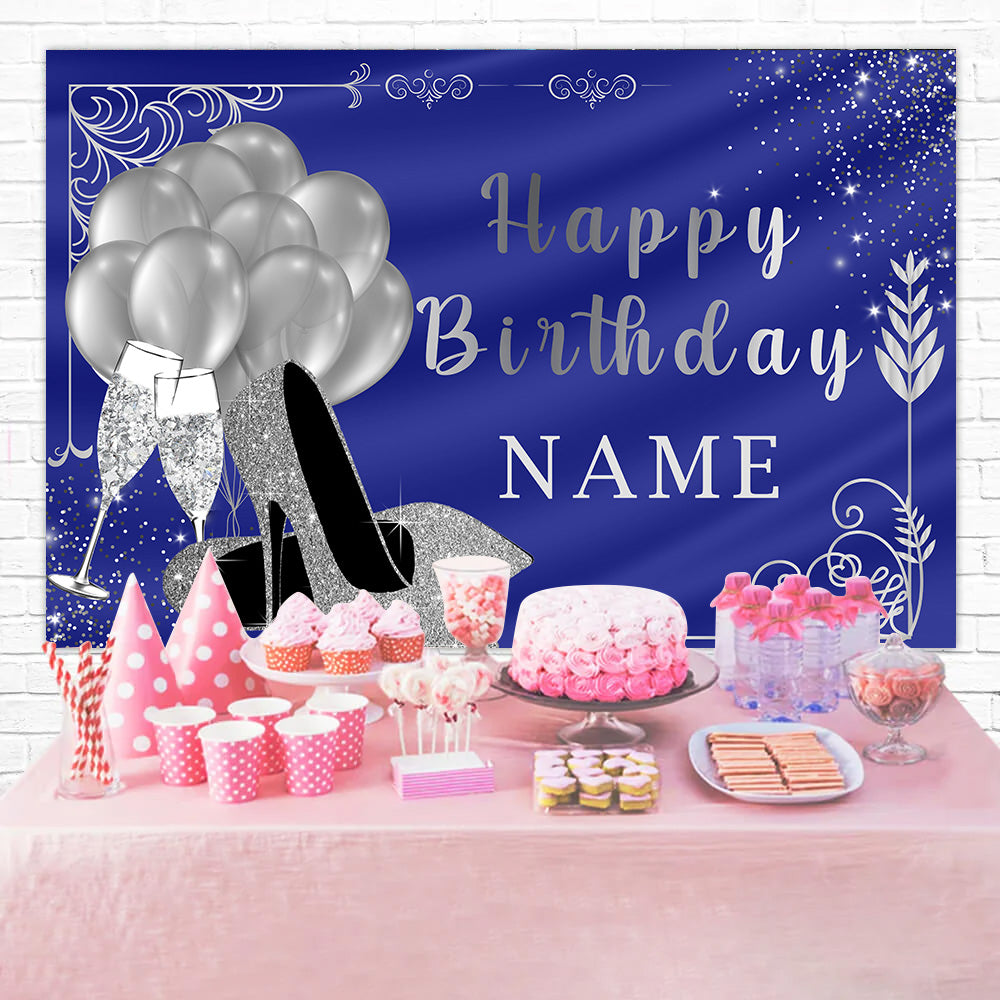 Personalisierte Backdrops für Geburtstag Luftballons Blau Glitzer Backdrop RR12-59