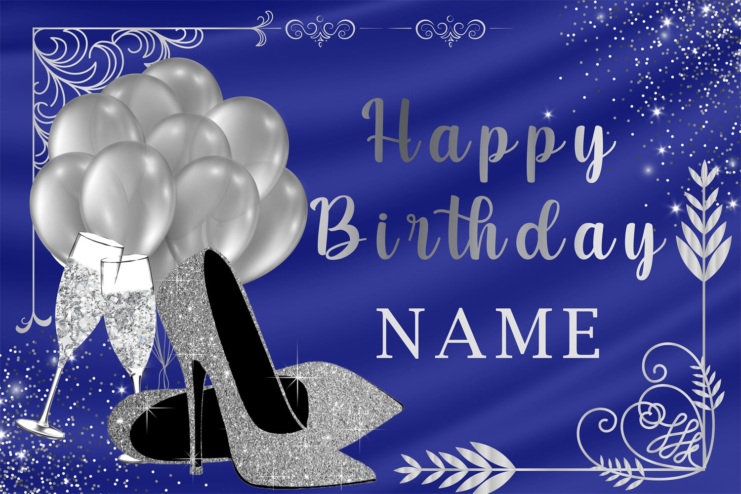 Personalisierte Backdrops für Geburtstag Luftballons Blau Glitzer Backdrop RR12-59