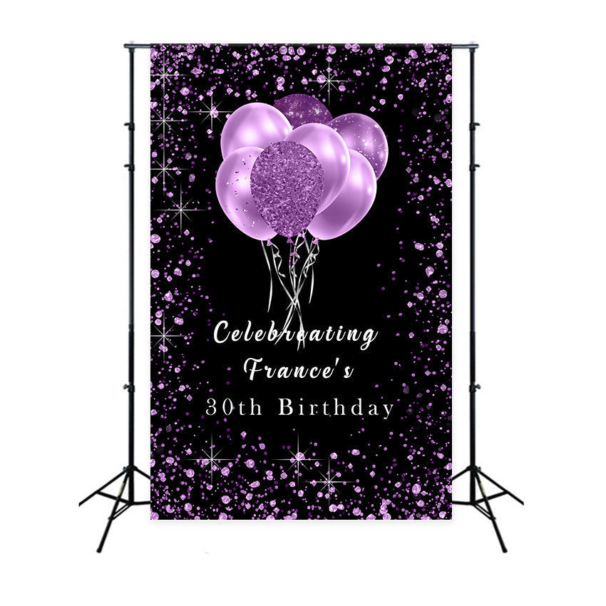 Custom Backdrop Geburtstag Lila 30. Glitter Ballons Backdrop RR12-70