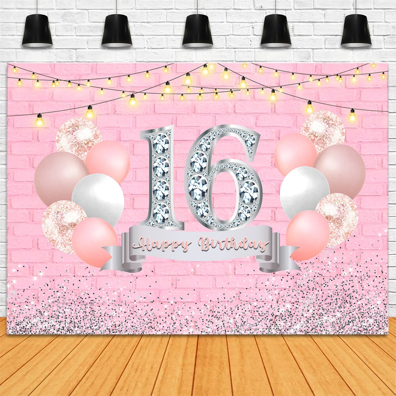 Personalisierte Geburtstagskulisse Elegant funkelnd Sweet 16 Backdrop RR12-72