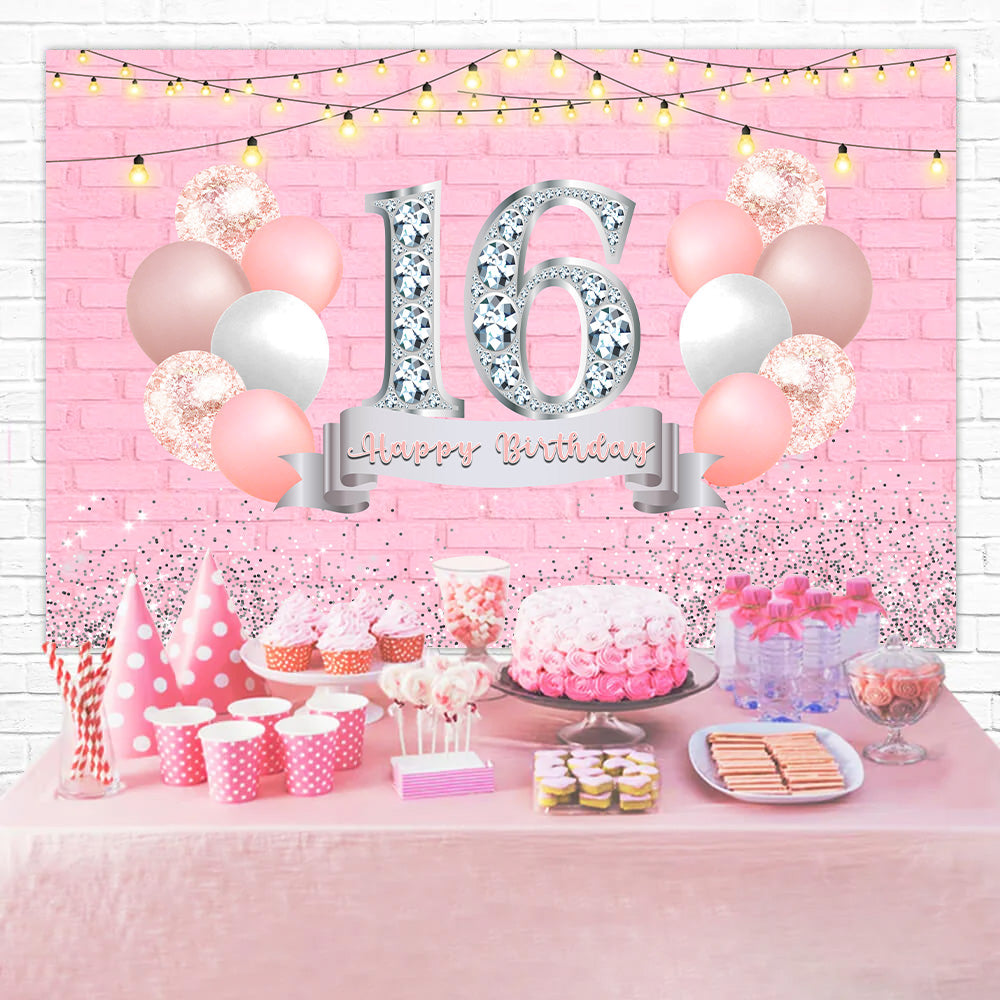 Personalisierte Geburtstagskulisse Elegant funkelnd Sweet 16 Backdrop RR12-72