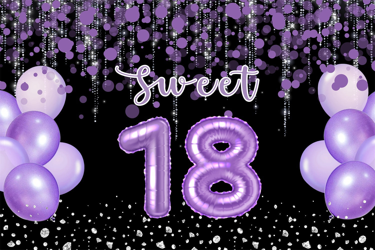 Personalisierte Geburtstag Backdrops Lila Ballon Funkelnd Sweet 18 Backdrop RR12-73