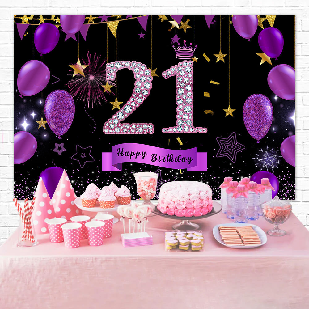 Individueller 21. Geburtstag Backdrop Violett Glitzernde Luftballons Backdrop RR12-79