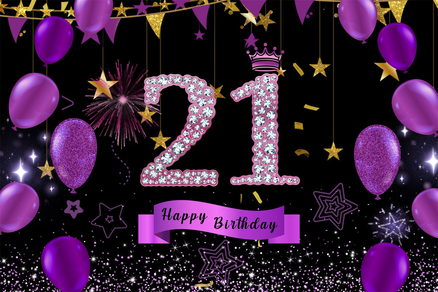 Individueller 21. Geburtstag Backdrop Violett Glitzernde Luftballons Backdrop RR12-79