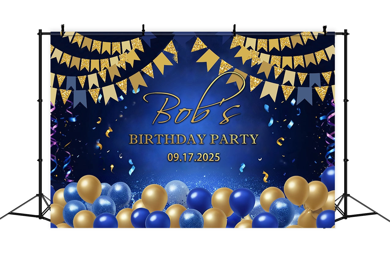 Personalisierte Geburtstag Backdrops Klassisch Blau Gold Feier Backdrop RR12-84